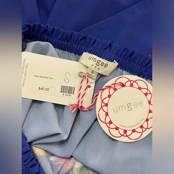 UMGEE Floral BOHO GYPSY Blue Top NWT SMALL - Picture 5 of 6